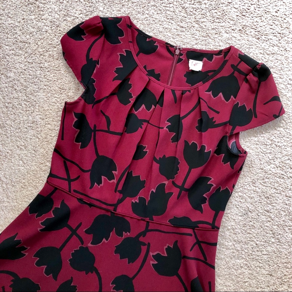 Loft Red and Black Floral Dress